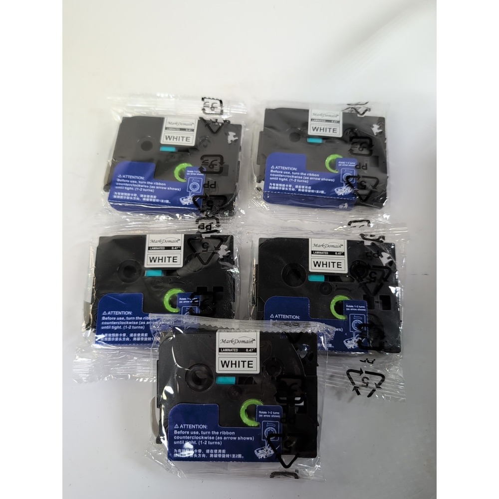 Laminated‎ Tape 12mm 0.47 white / Black compatible with brother New 5 Pack